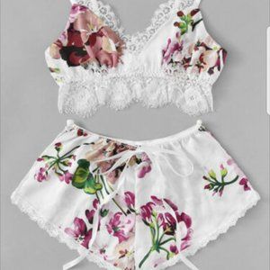 Pajama Set Lingerie Bralette and Tap Shorts Floral